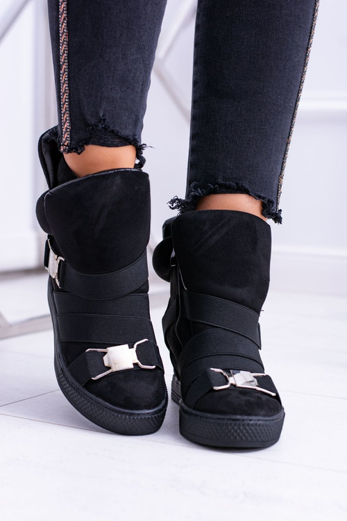 Zamszowe Sneakersy Na Koturnie Lu Boo Czarne