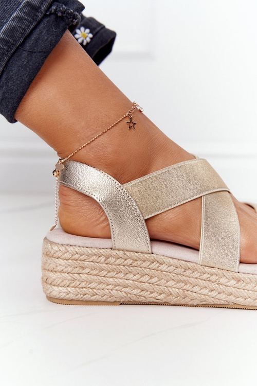 Wedge Sandals With Drawstring Big Star HH274414 Golden