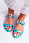 Women's Lu Boo Elegant Zirconia Flip Flops Blue Elementary