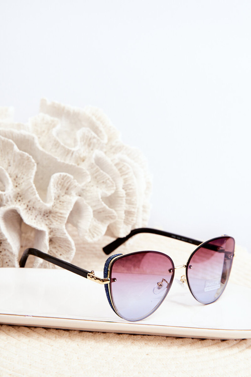 Okulary Przeciwsłoneczne Damskie Brokatowe Wstawki Czarno-Złote UV400