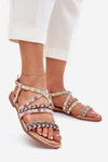 Ladies Sandals With Decoration And Braided Straps Beige Delyra