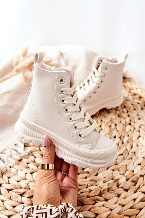 Children's Leather Insulated Sneakers Light Beige Bomi