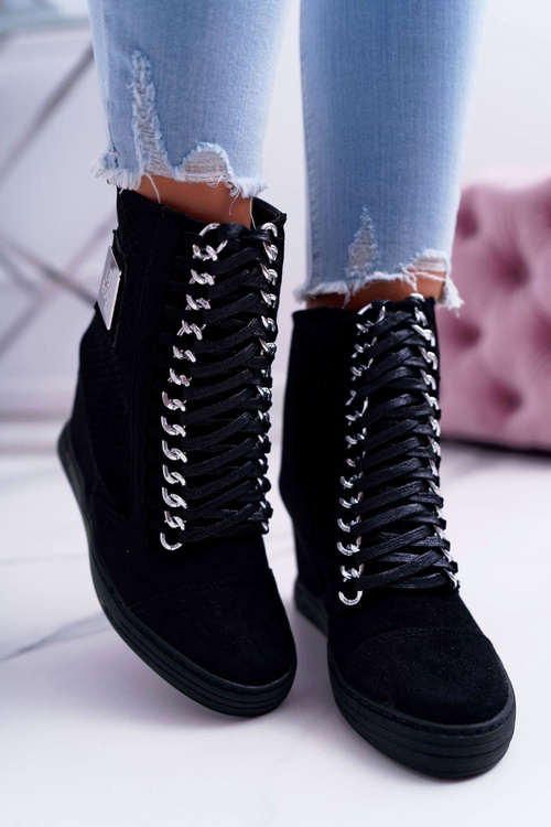 Women's Lu Boo Openwork Suede Sneakers Black Clamma