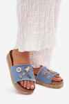 Women's sandals with golden embellishments on the platform blue Rigasta
