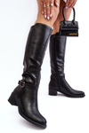 Women's Black Knee High Flat Heel Boots Bafiske