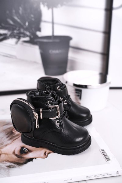 Children's boots with warm fur small bag black Twinkle