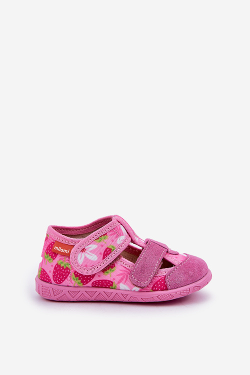 Children's slippers Milami with Velcro in strawberries pink Reathiana