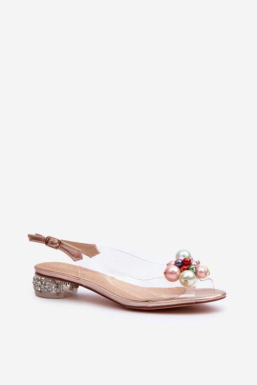 Transparent sandals with low heel and pink gold ornament D&A MR38-368