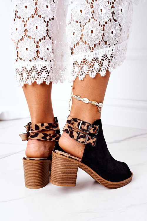 Suede Sandals On A Block Heel Lu Boo Black Leopard