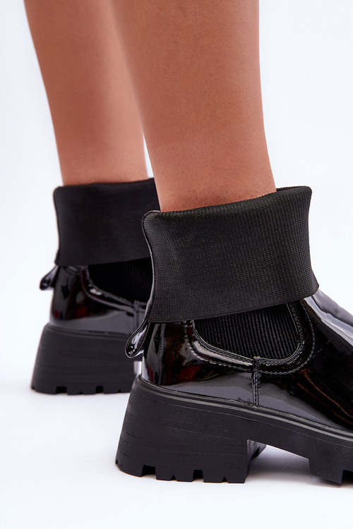 Botki Sztyblety Lakierowane Czarne Pavo DES925M