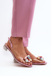 Transparent Low-Heeled Sandals with Pink Decoration D&A MR38-368