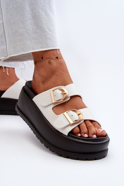 Women's Slides on Chunky Platform White Mililena