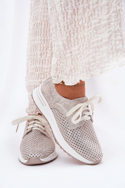 Półbuty Damskie Skórzane Na Platformie Beżowo-Złote Artiker 56C2113