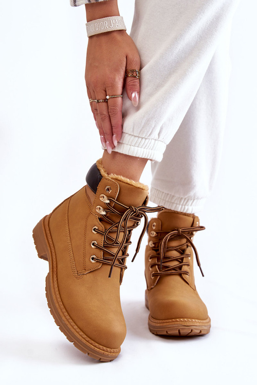 Botki Trapery Damskie Ocieplane Camel Lonne