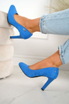 Classic Women's Pumps On A Block Heel Suede Blue Eliana