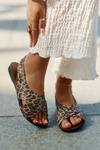 Ladies leather sandals leopard brown Zazoo 40407