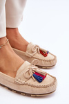 Suede Loafers With Bow And Fringes Beige Dorine