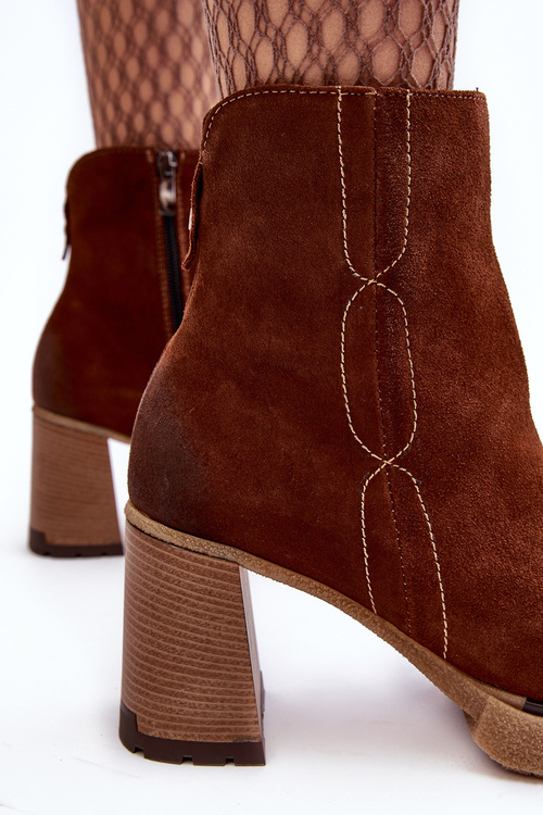 Women's Suede Boots On Heel Brown Lemar Remilda