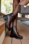Leather Boots on Low Heel Dark Brown Irinaela