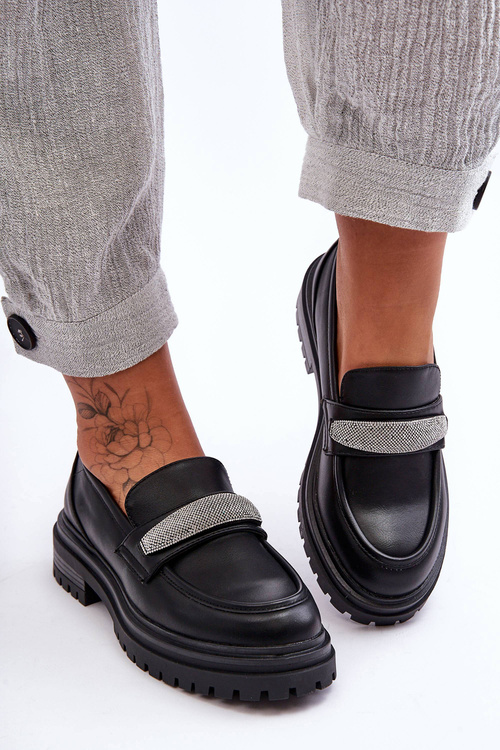 Decorated Massive Leather Moccasins Black Aricka