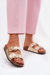Ladies Slippers With Claras On Cork Sole Golden Sercele