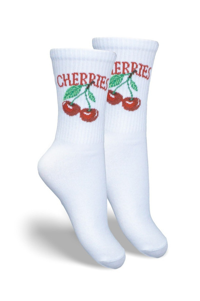 Children's Youth Socks CHERRIES White