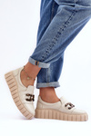 Women's Leather Platform Shoes with Decorative Beige Lewski 3398