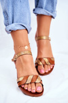 Leather Flat Sandals S.Barski Brown-Gold