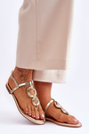 Leather Flat Heel Flip Flops gold Keep Going