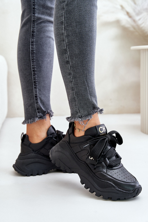 Skórzane Sneakersy Damskie CheBello 4583 Czarne