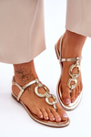 Leather Flat Heel Flip Flops gold Keep Going