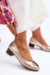 Leather Low Heel Pumps Maciejka 05960-25 Gold