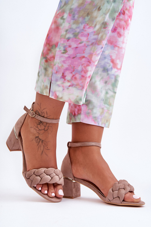 Suede Sandals with Braid Dark Beige Essenza