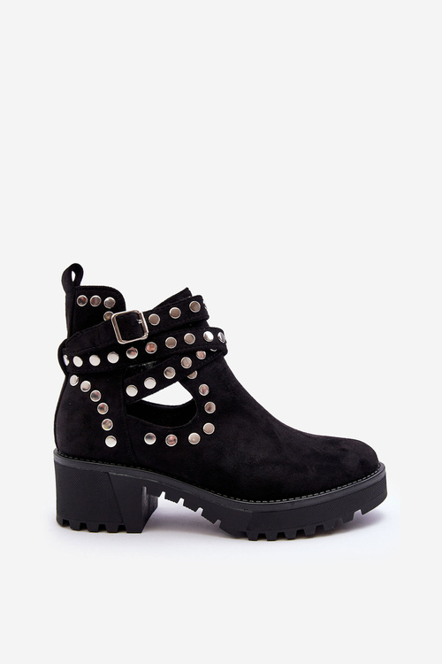 Women's Suede Boots with Decorative Studs Black Bella