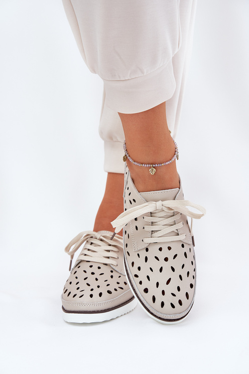 Półbuty Damskie Skóra Naturalna Beżowe S.Barski LR51-610