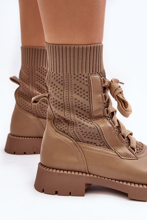Women's lace-up ankle boots with light beige sock Gentiana
