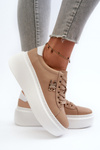 Brown Women's Leather Platform Sneakers Pernalia