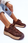 Buty Sportowe Damskie Zamsz Platforma Brązowe Rohan BL391P