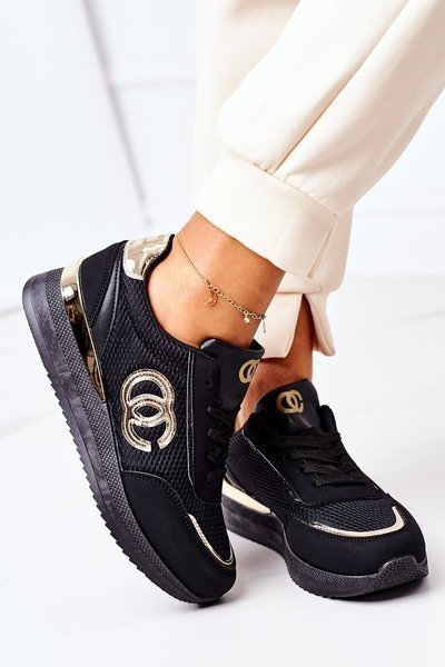 Damskie Sportowe Buty Sneakersy Czarno-Złote Under Control