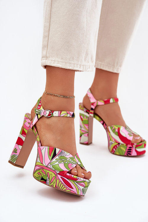 Patterned Heeled Sandals And Platform Pink-Green Slaria