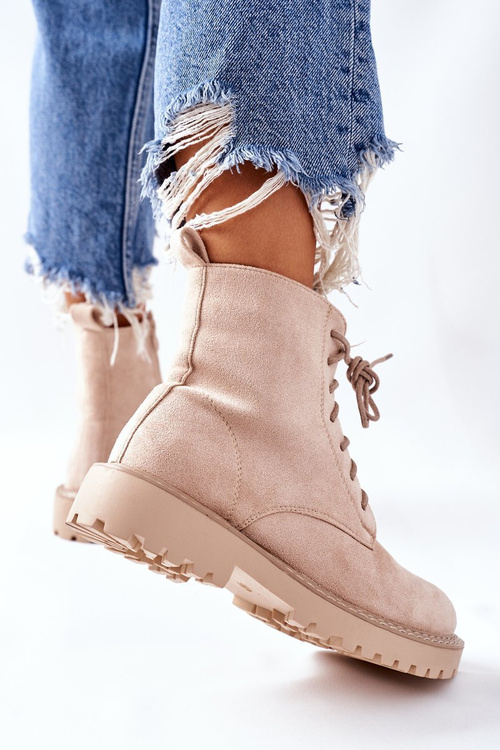Suede Zipper Boots Beige Belados