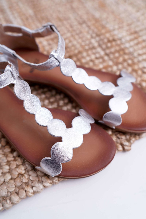 Women's Flat Leather Sandals Silver Nicole 2403 Melbourne