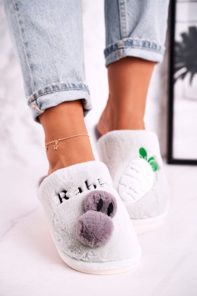 Women’s Furry Slippers With Rabbit And Carrot Light Green Follow Me