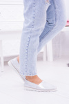 Damskie Srebrne Skórzane Slip On Frela