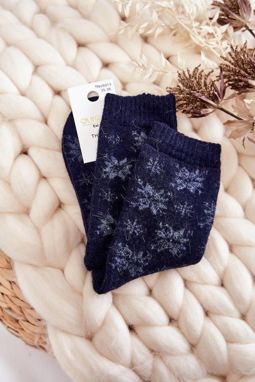 Women's Wool Socks In Snowflakes navy blue