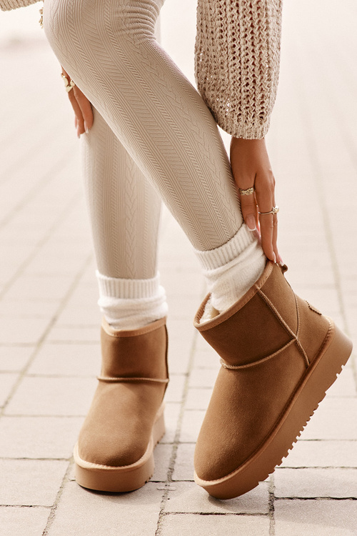 Women's Suede Snow Boots On Platform Above Ankle Camel Rianaella