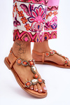 Suede Flat Sandals With Stones Orange Dallas