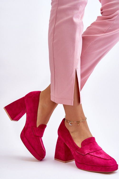 Suede Pumps On A Chunky Heel And Platform Fuchsia Adriel
