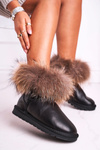 Women's Leather Snow Boots With Eko Fur Patent Black Alexa