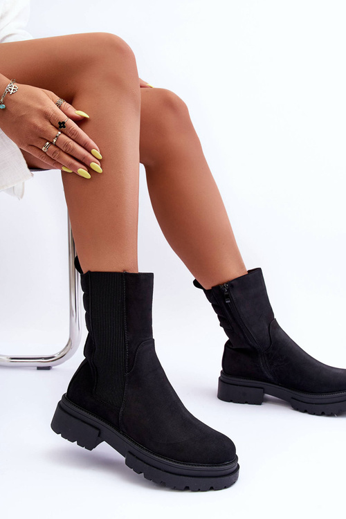 High Quilted Ankle Boots Slip-on Nubuck Black Milca